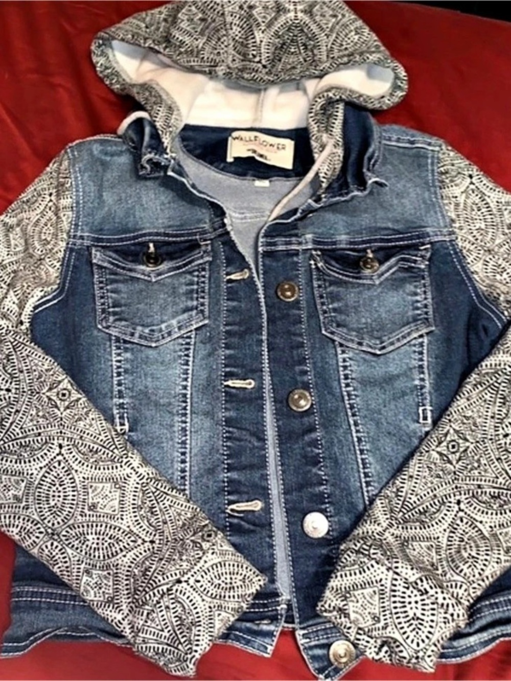 WallFlower The Dreamer Hooded Denim Jacket in Blue & White